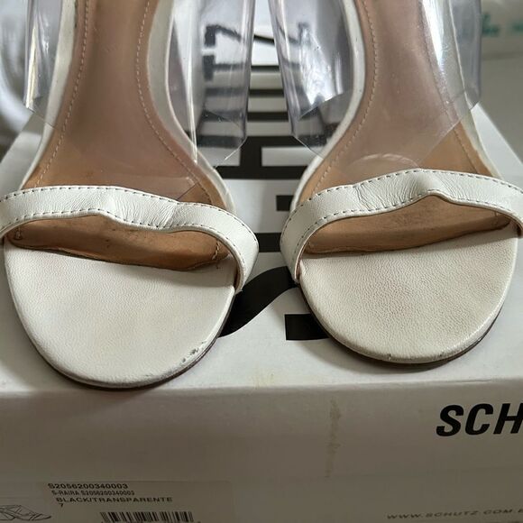 Schutz Raira block heel sandal in white/transparent - Picture 7 of 7